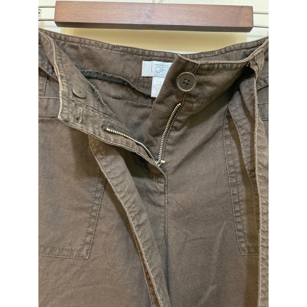 Ann Taylor LOFT Marisa Brown Linen Blend Wide Leg Crop Pants Tie Waist Size 8 - Picture 3 of 9